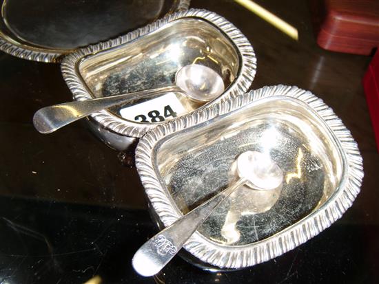 Pair of Georgian silver salts and a pair of condiment spoons